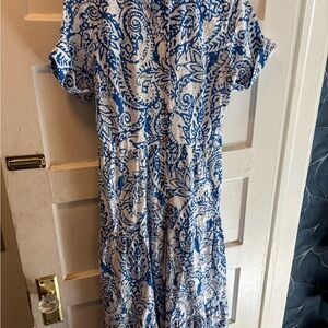 Zara Blue and White Paisley Midi Dress